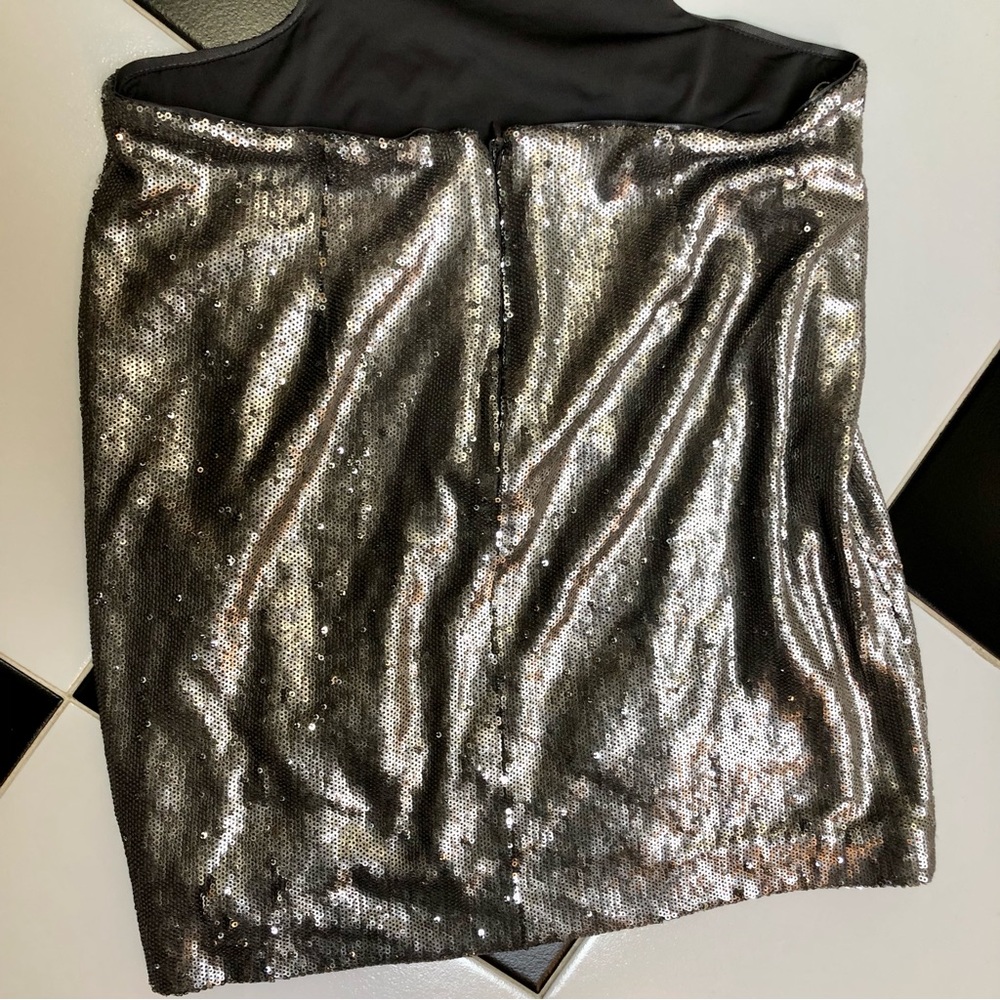 Halston Heritage Sequin Cut Outs Mini Dress Antique Silver Sequins Bodycon sz 8 - Picture 11 of 16
